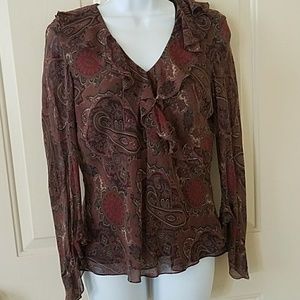 🛍 Silk V-Neck Top Paisley Print Size 8
